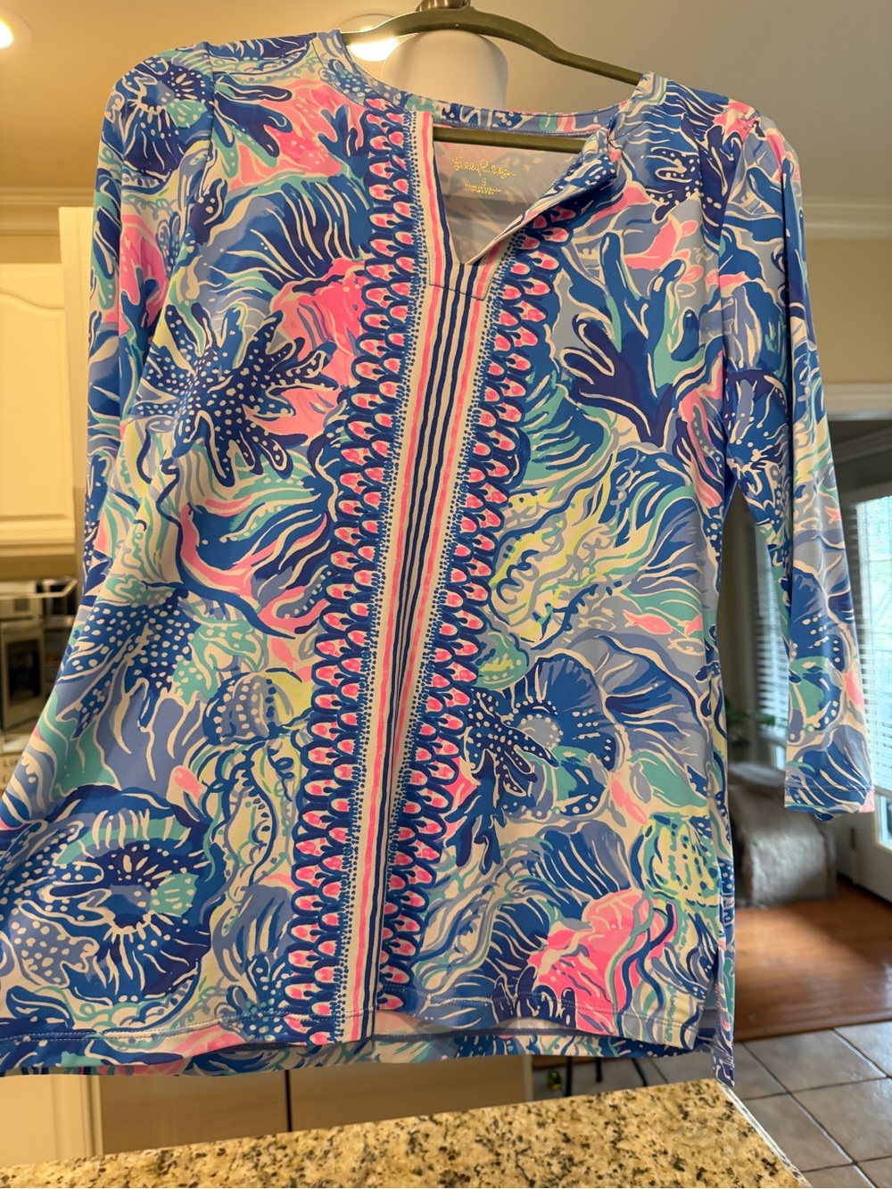 Lilly Pulitzer Blue, Pink & Green Floral Long-Sleeve Top